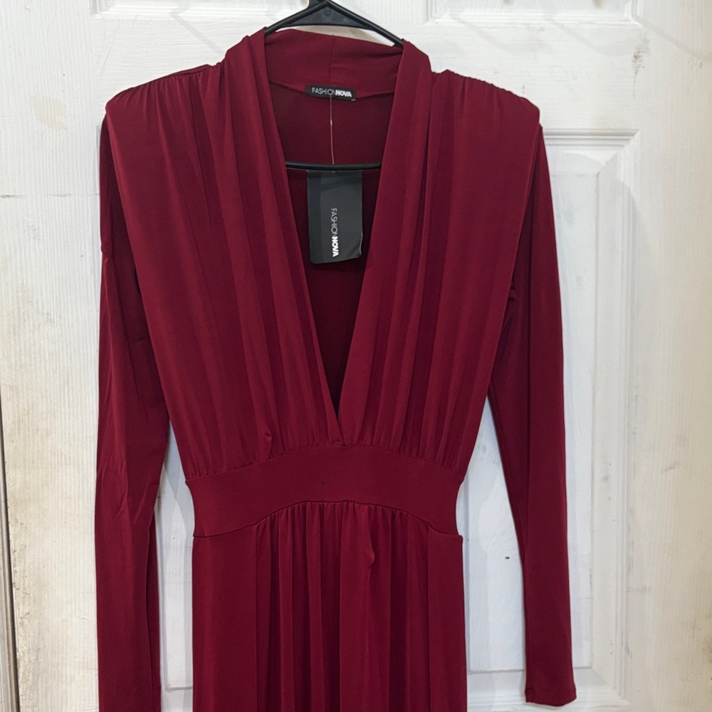 Fashion Nova Deep Red Long Sleeve Dress
